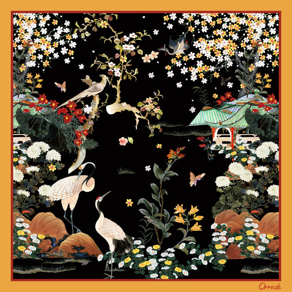 Sakura Crane Elegance - 100% Silk Scarf