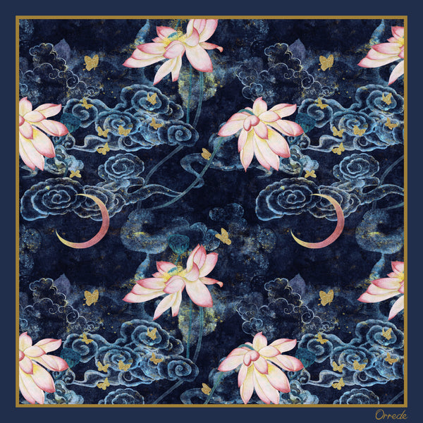 Lotus Dream in the Night Sky - 100% Silk Scarf
