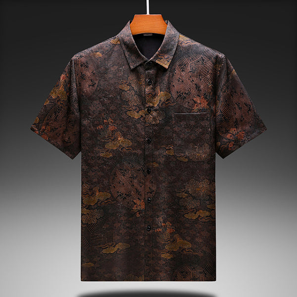 Cloudburst Elegance-100% silk short-sleeve shirt